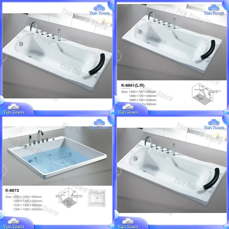Home Bathroom Jacuzzi Tub - อ่างน้ำร้อนแบบแช่ตัวเดียวสำหรับสปาที่บ้าน พร้อมไฟ LED ในตัว ระบบนวดด้วยพลังน้ำ อ่างจากุซซี่สำหรับห้องน้ำ