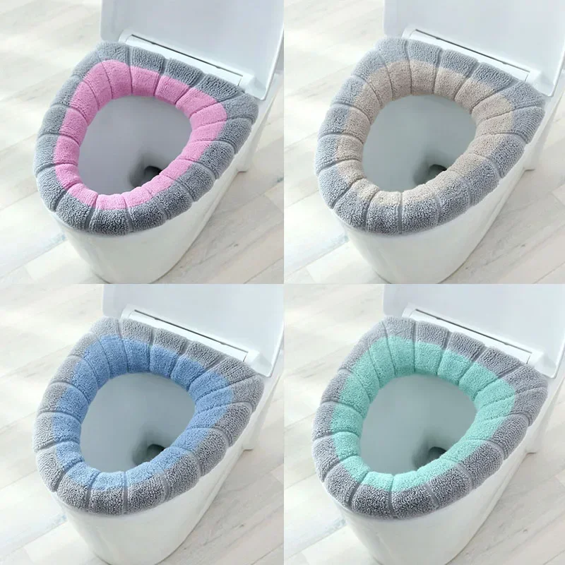 Home Bathroom Mats - ฝาครอบโถสุขภัณฑ์รูปตัวโอ ลายฟักทอง 1 ชิ้น อุปกรณ์ตกแต่งห้องน้ำ ผ้าถักสองสี