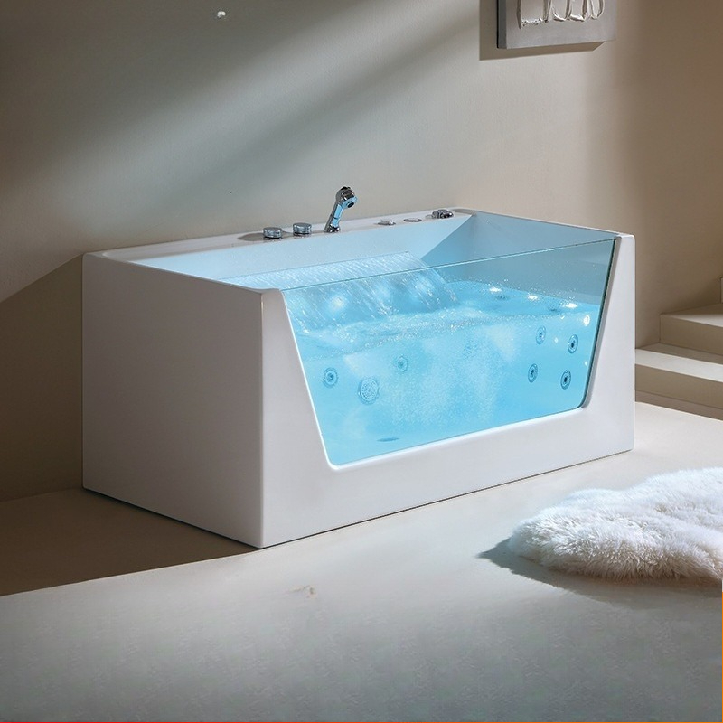 Home Bathroom Jacuzzi Tub - อ่างอาบน้ำอะคริลิกพร้อมระบบนวด, อ่างสปาอัจฉริยะควบคุมอุณหภูมิ, อ่างจากุซซี่กระจกทรงสี่เหลี่ยม, อ่างอาบน้ำสำหรับพื้นที่ขนาดเล็กในบ้าน, อ่างน้ำวนเพื่อการบำบัด