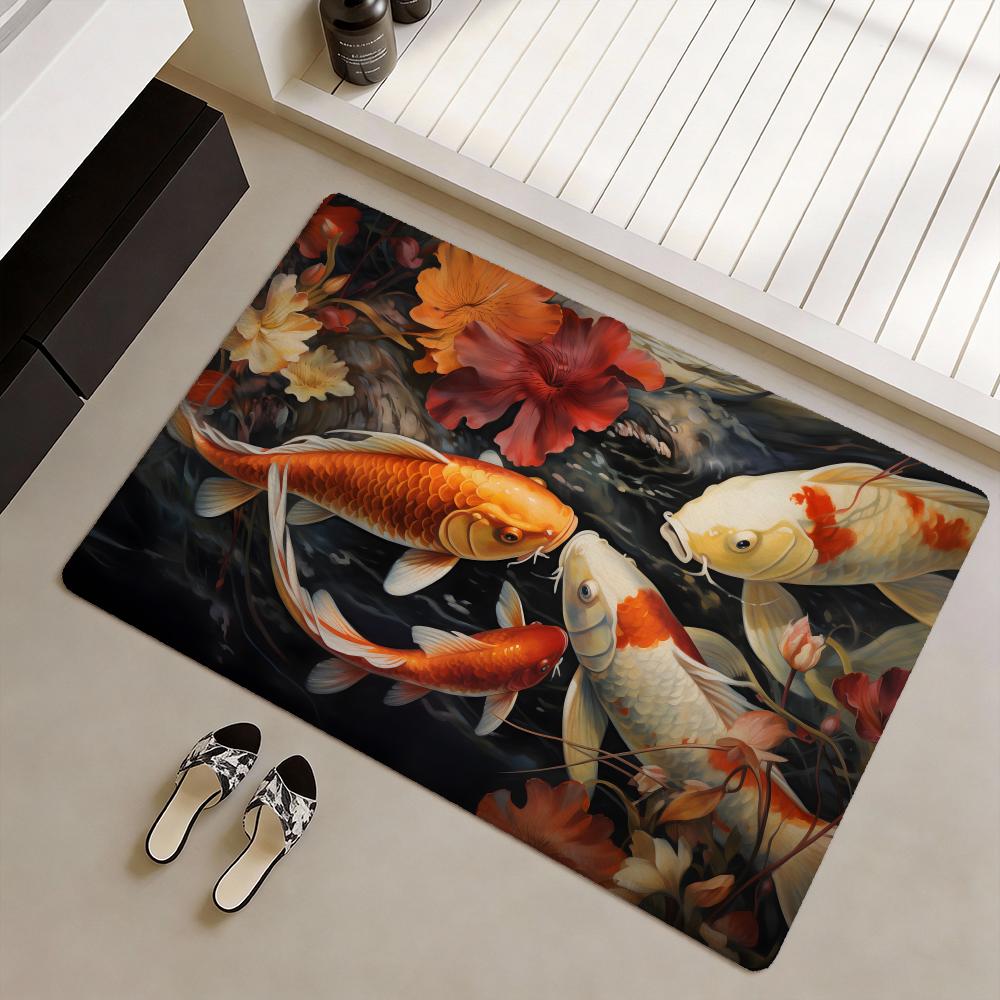 Home Goods Bathroom Mats - ปลาคาร์ฟนำโชคมาให้คุณ พรมปูพื้น ผ้าสักหลาดนุ่ม พรมกันลื่น - พรมหนาสำหรับตกแต่งห้องนั่งเล่น