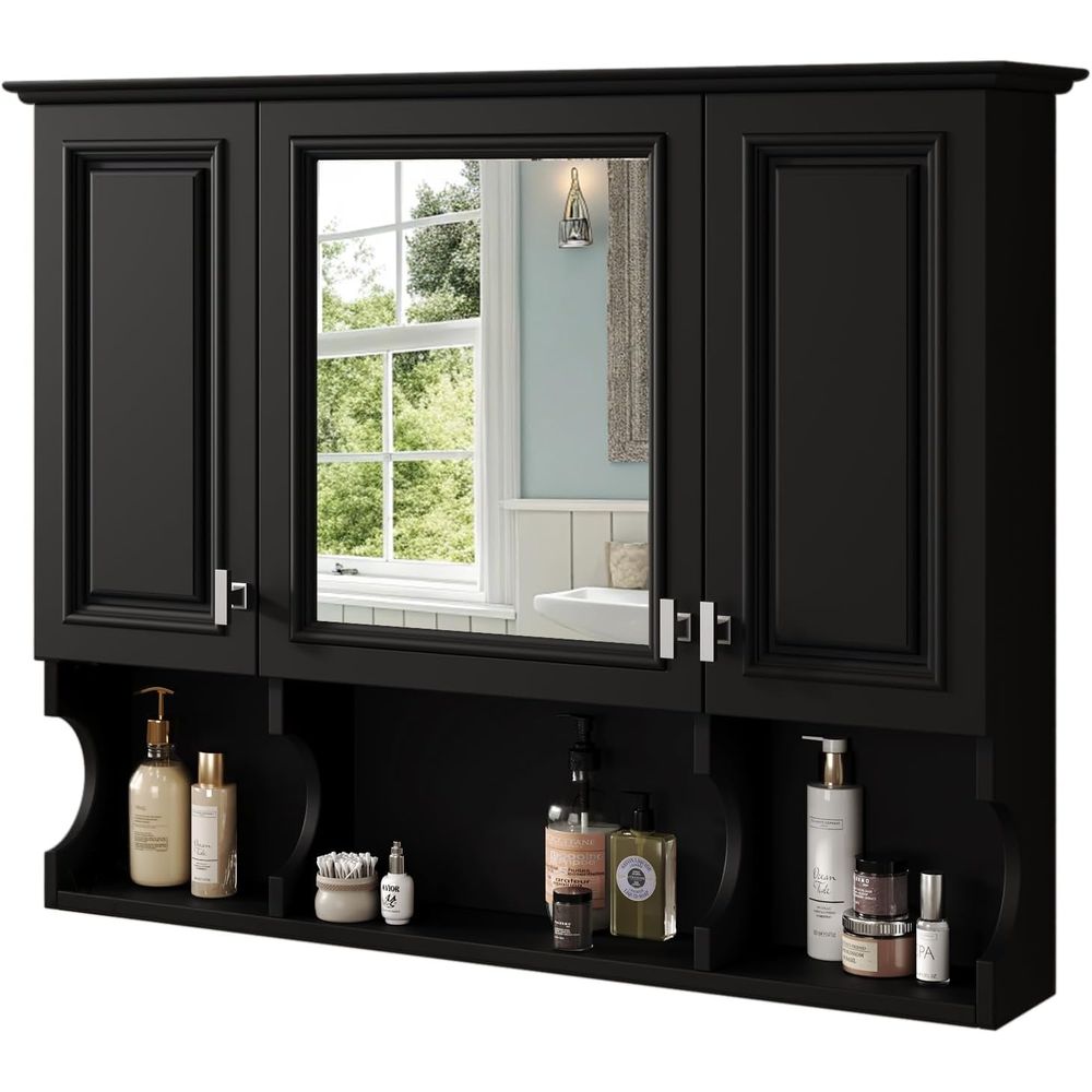 Home Bathroom Shelf - ตู้ติดผนังห้องน้ำพร้อมกระจก, ตู้ยาติดผนังพร้อมชั้นวางปรับระดับได้และพื้นที่เปิดโล่ง, ประตูกระจกขนาด 35