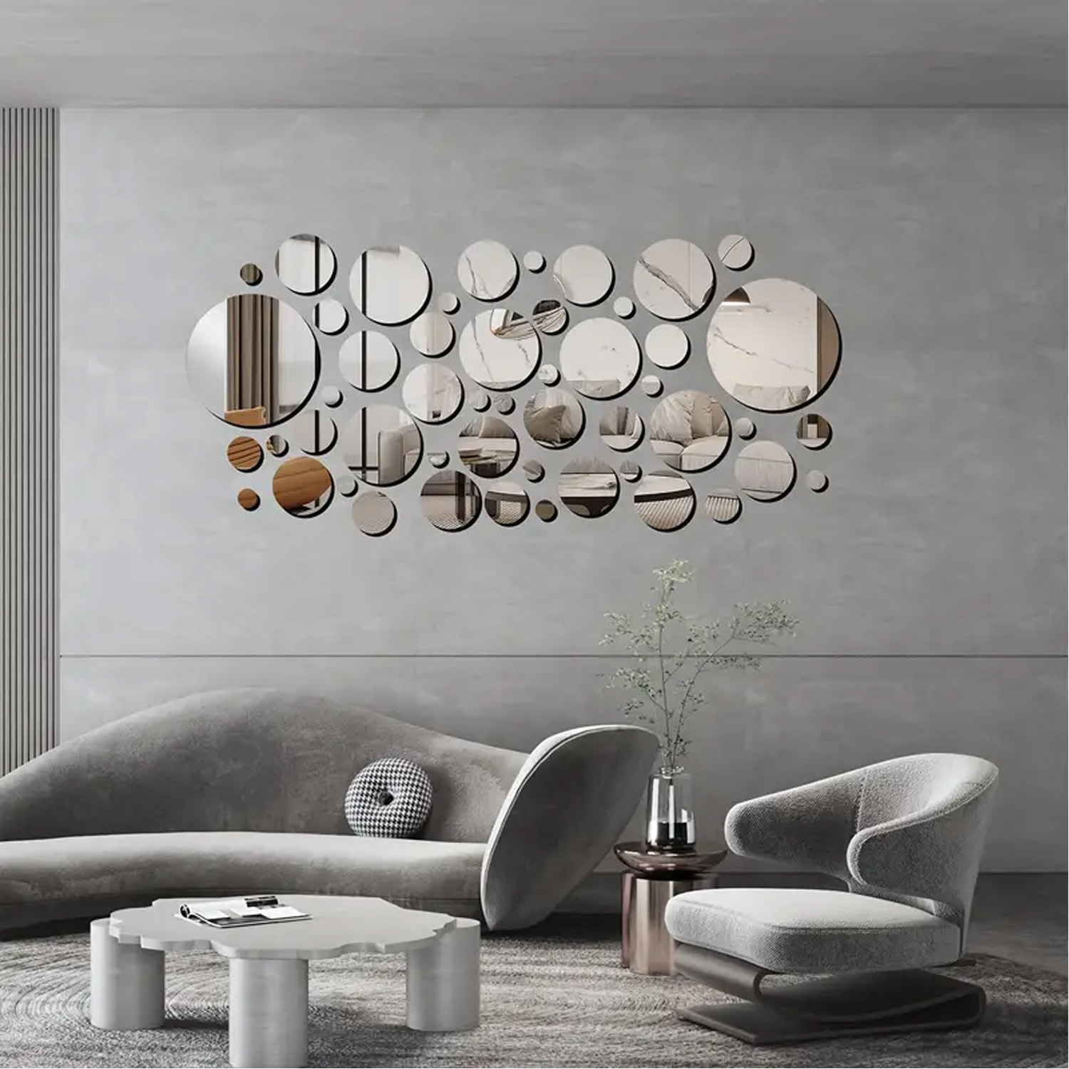 Home Theater Bathroom - 32 ชิ้น 3D กระจกอะคริลิสติ๊กเกอร์ติดผนัง, กระจกกลม, ห้องนอน