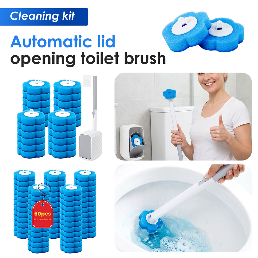 Home Bathroom Cleaner - ชุดแปรงขัดห้องน้ำและที่วางพร้อมหัวแปรงแบบใช้แล้วทิ้ง ชุดทำความสะอาดห้องน้ำ อุปกรณ์เสริมสำหรับห้องน้ำ