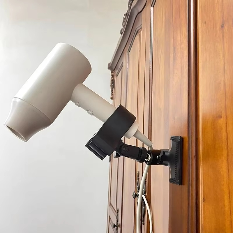 Home Bathroom Hand Dryer - 360 ° ที่วางไดร์เป่าผมแบบหมุนได้ ฐานโลหะมั่นคง พร้อมที่หนีบปรับได้เพื่อการจัดแต่งทรงผมอย่างง่ายดาย คุณภาพระดับซาลอนที่บ้าน