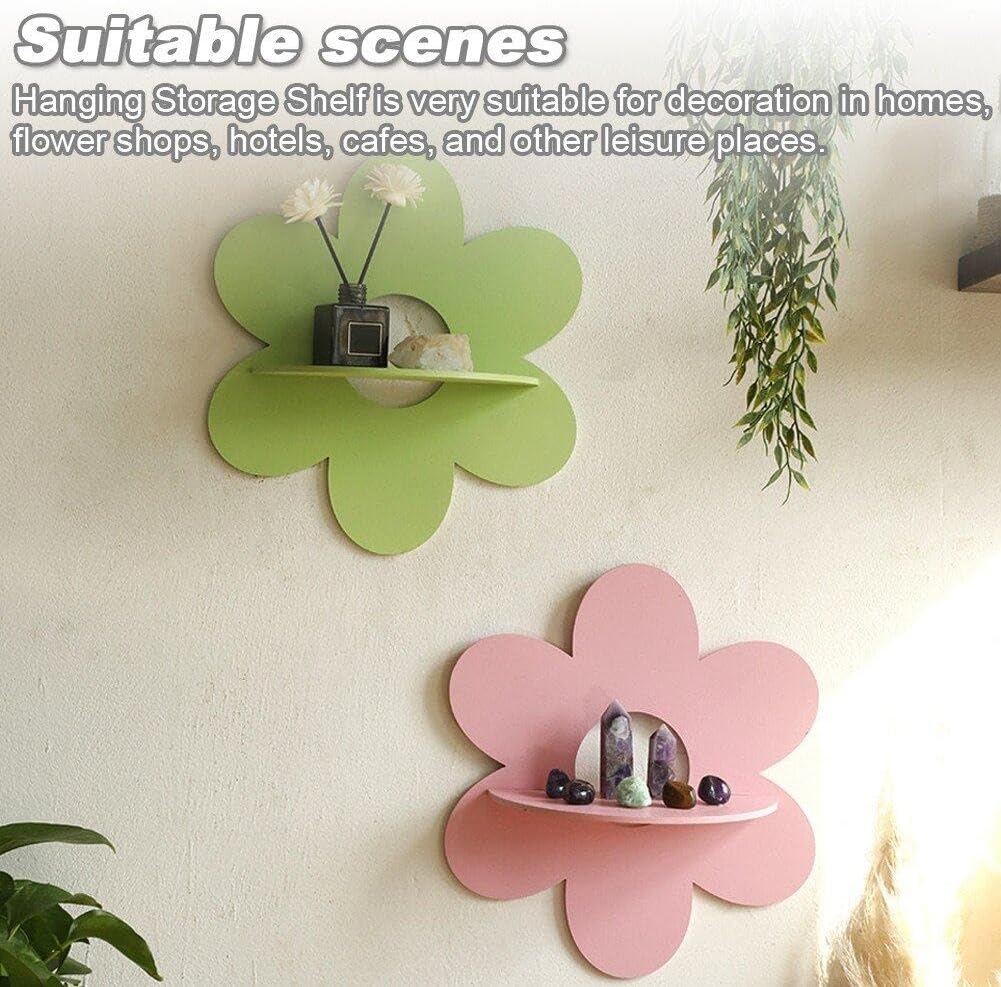 Home Bathroom Shelf - ที่แขวนผนังรูปดอกไม้ ชั้นวางของติดผนังไม้ ของตกแต่งผนัง ชั้นวางต้นไม้ลอยได้ สำหรับห้องน้ำ ของตกแต่งบ้าน