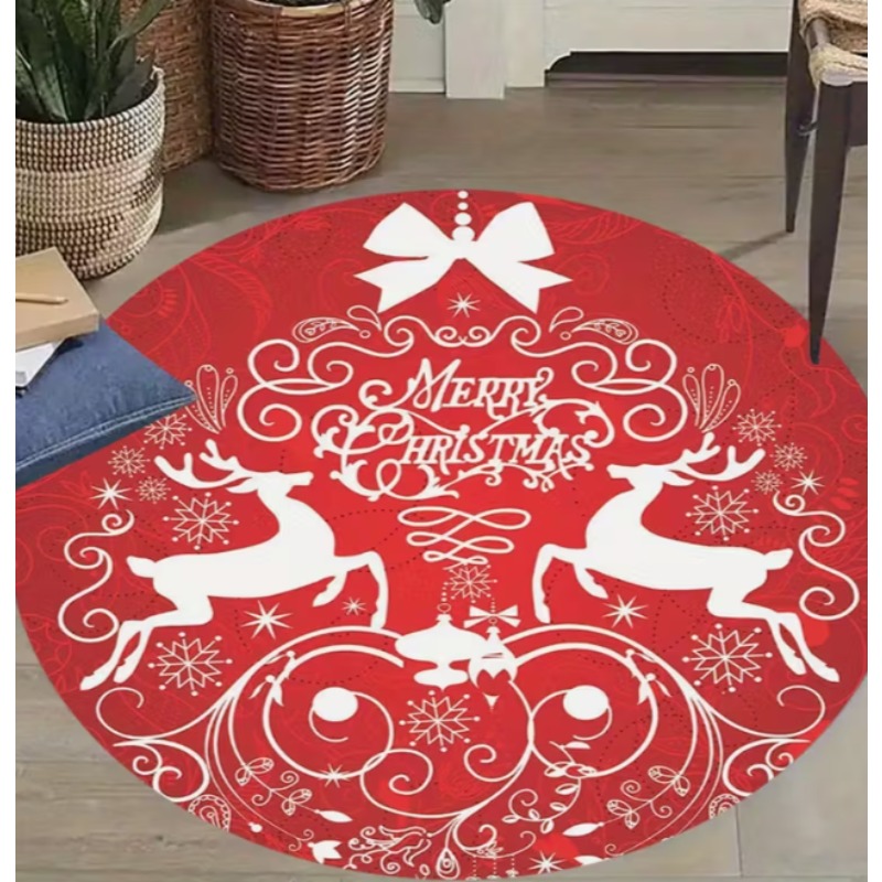 Home Goods Bathroom Mats - พรมธีมคริสต์มาส ลายซานตาคลอสและเกล็ดหิมะ ทรงกลม นุ่มสบาย สำหรับปูพื้นห้องนั่งเล่น ห้องทำงาน