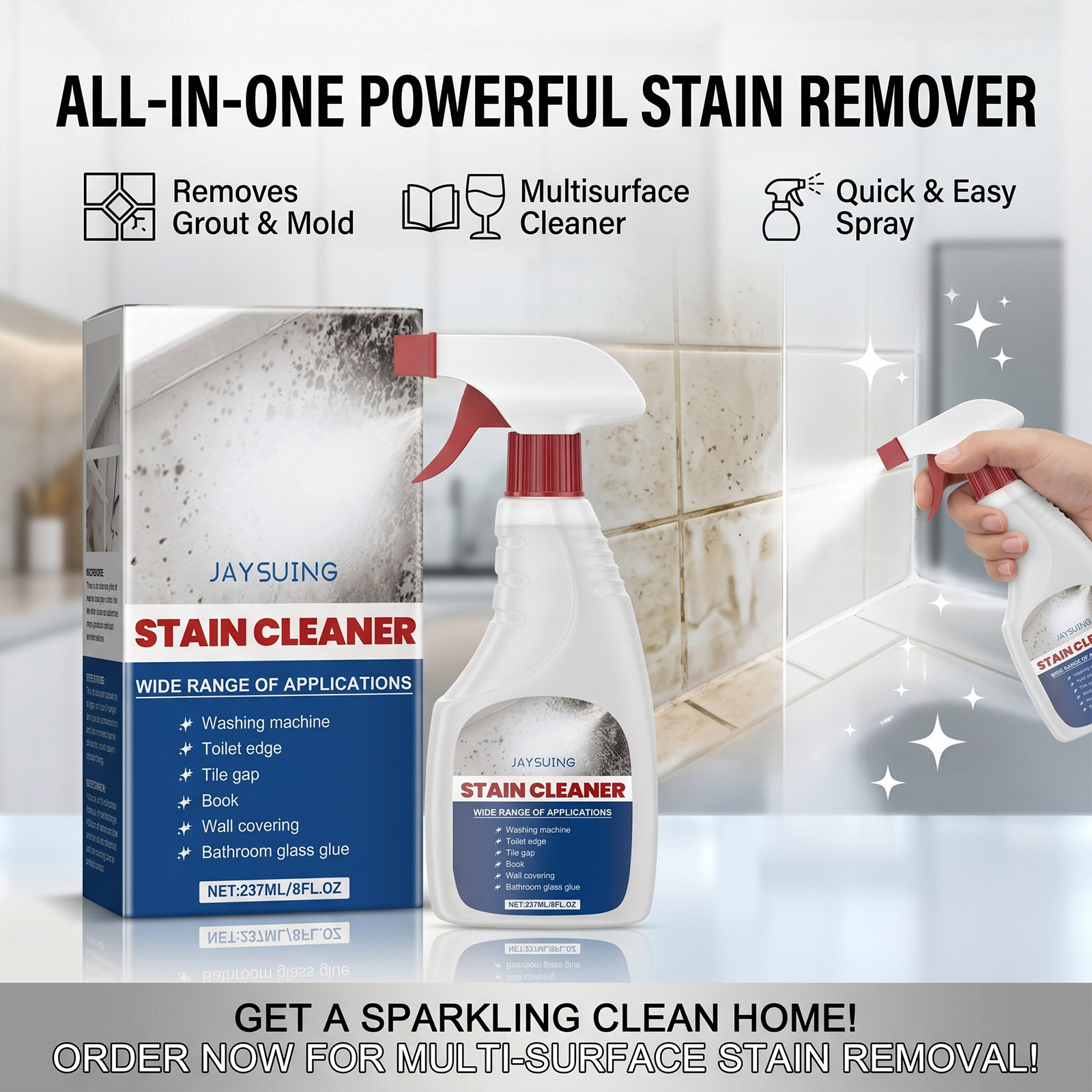 Home Bathroom Cleaner - สเปรย์ทำความสะอาดกำจัดเชื้อรา สเปรย์ทำความสะอาดผนัง กำจัดคราบเชื้อรา สเปรย์ทำความสะอาดอเนกประสงค์อ่อนโยนสำหรับทำความสะอาดผนังห้องน้ำในบ้าน