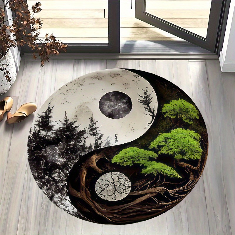 Home Bathroom Door Design - เสื่อทรงกลมลายไท่จีสำหรับกลางคืน 1 ชิ้น - เสื่อผ้าฟลานเนลเนื้อนุ่ม กันลื่น