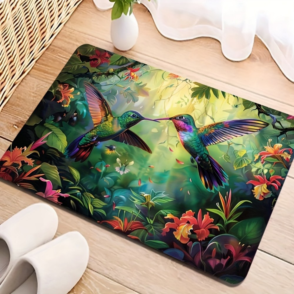 Home Bathroom Door Design - VIKAMA สปริง ฮัมมิ่งเบิร์ด พรมปูพื้นลายเขตร้อน กันลื่นและกันฝุ่น สำหรับทางเข้า