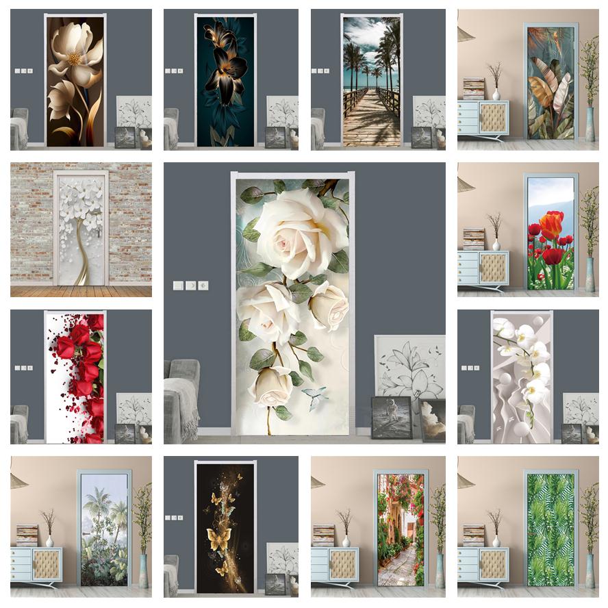 Home Bathroom Door Design - White Rose ดอกไม้วอลล์เปเปอร์สําหรับประตู Self-กาว Home Design