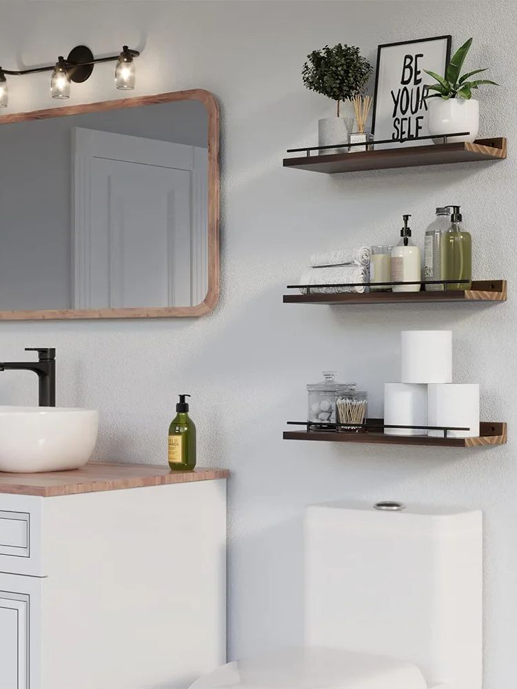 ชั้นวางของไม้ชั้นวางของในห้องน - Home Bathroom Shelf บทวิจารณ์และราคา