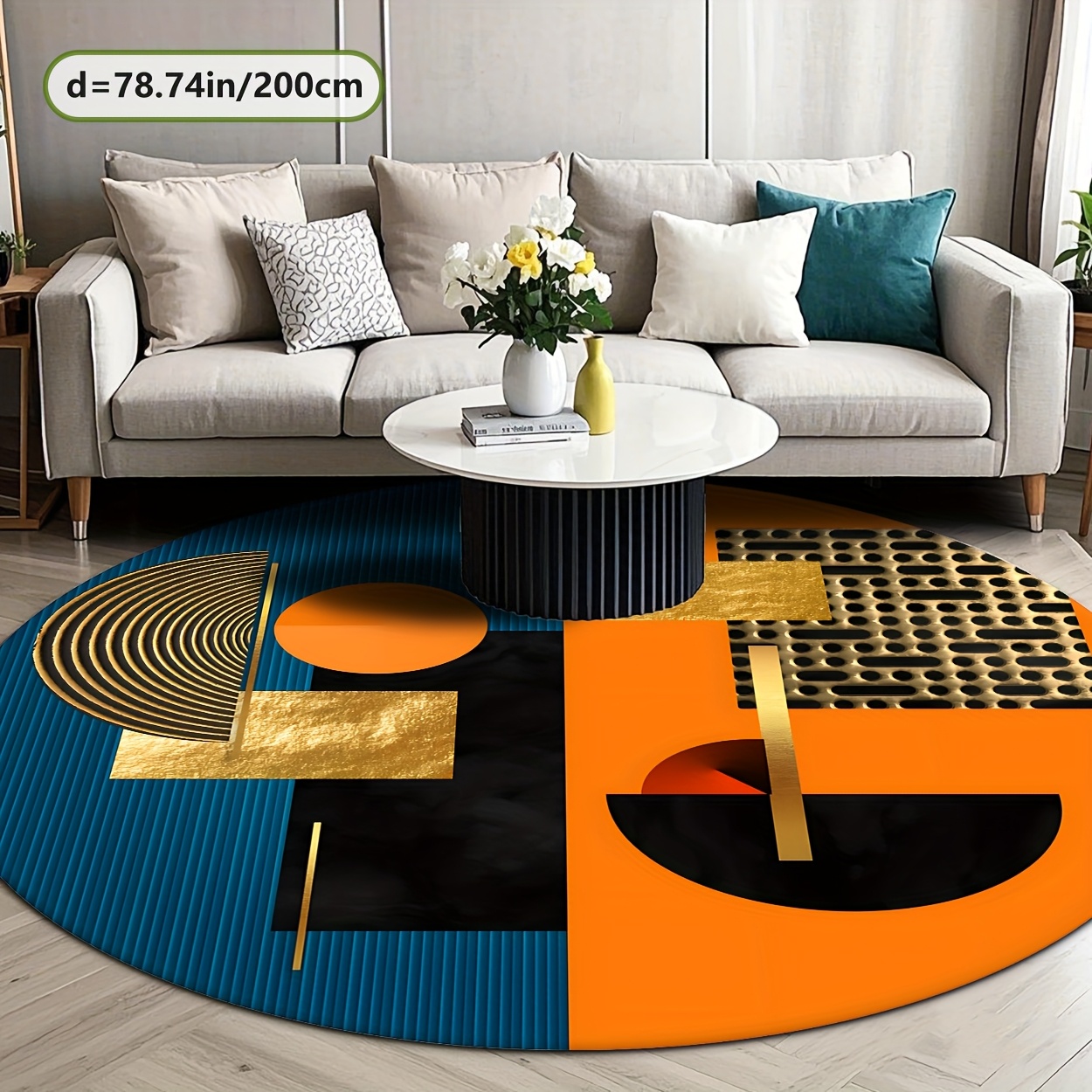 พรมกลมลายเรขาคณิตสีส้ม น้ำเงิน - Home Bathroom Door Design บทวิจารณ์และราคา
