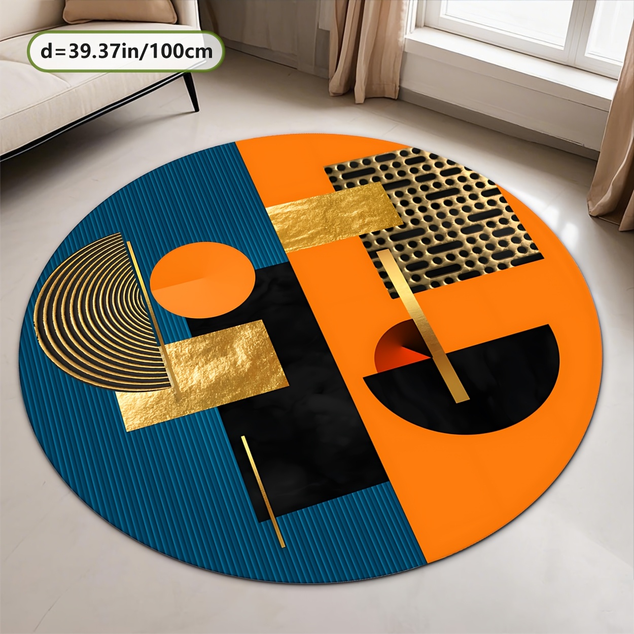 พรมกลมลายเรขาคณิตสีส้ม น้ำเงิน - Home Bathroom Door Design บทวิจารณ์และราคา
