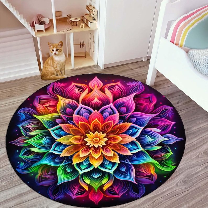 พรมทรงกลมลายแมนดาลาสีรุ้ง ลายด - Home Bathroom Door Design บทวิจารณ์และราคา