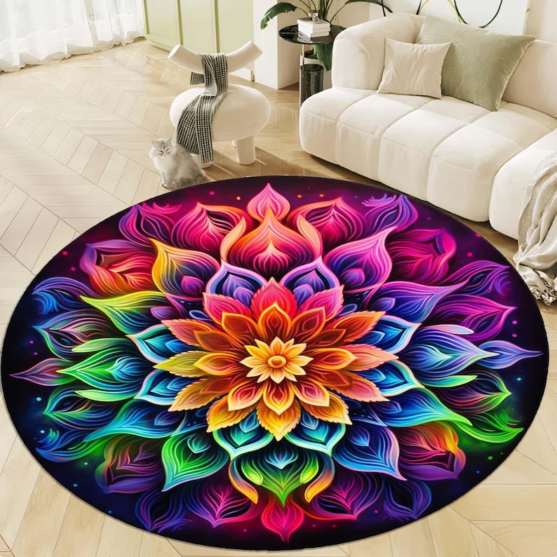 พรมทรงกลมลายแมนดาลาสีรุ้ง ลายด - Home Bathroom Door Design บทวิจารณ์และราคา