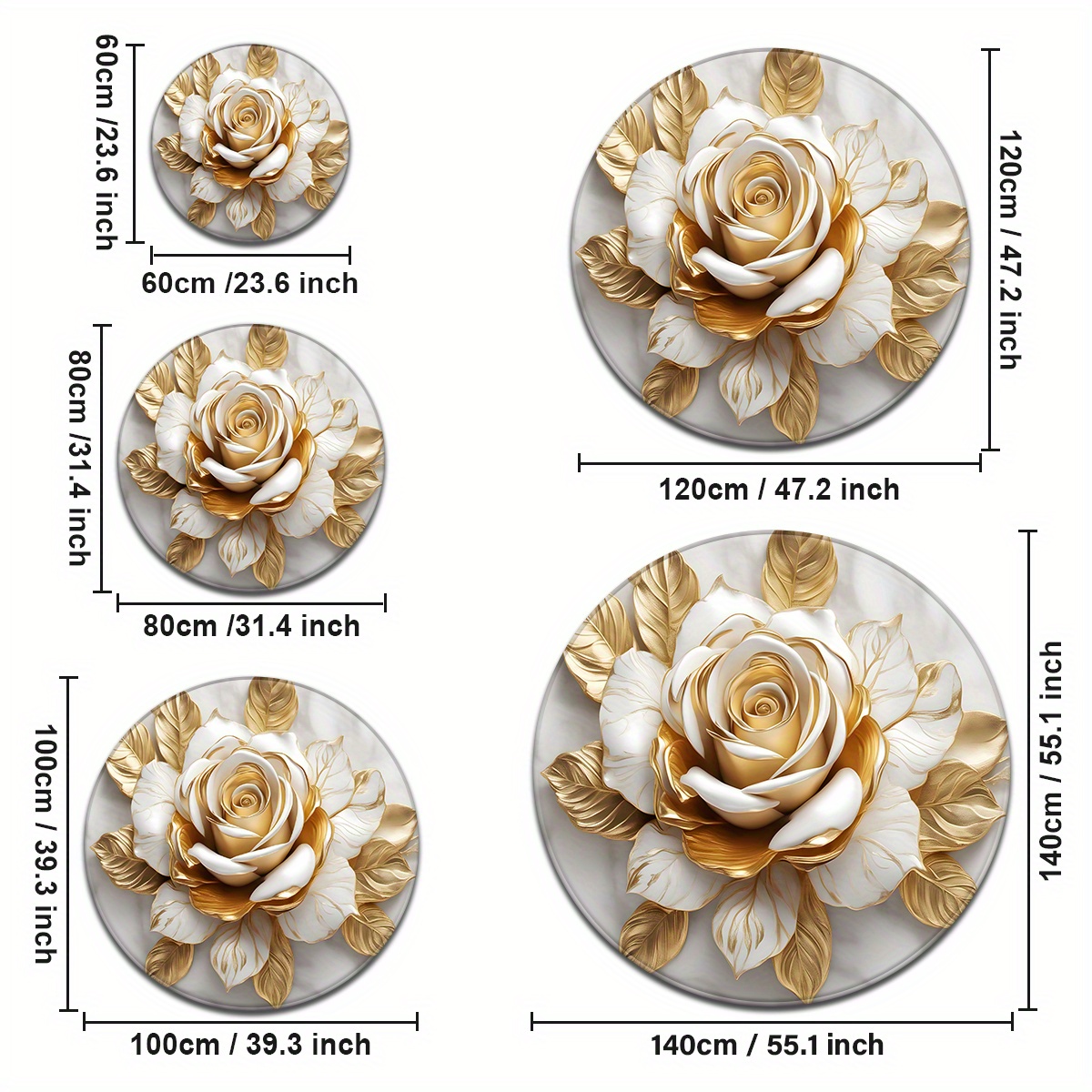 พรมกลมสีขาวทองลายกุหลาบ พรมโพล - Home Bathroom Door Design บทวิจารณ์และราคา